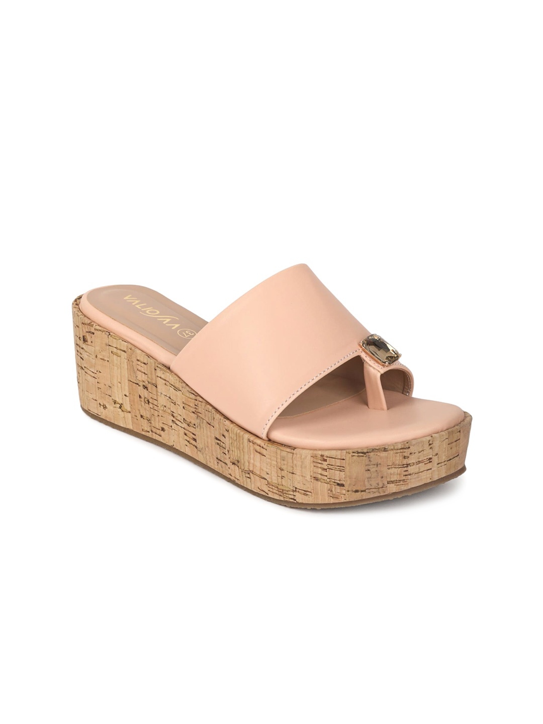 

VALIOSAA Pink Embellished Flatform Sandals 2 Inch Heels