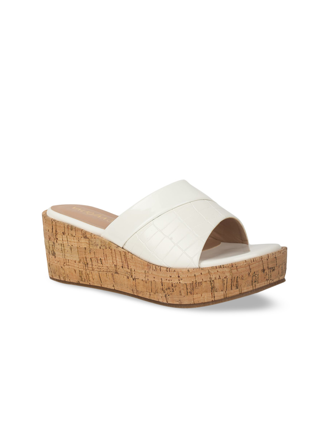 

VALIOSAA White Textured Flatform Sandals 2 Inch Heels