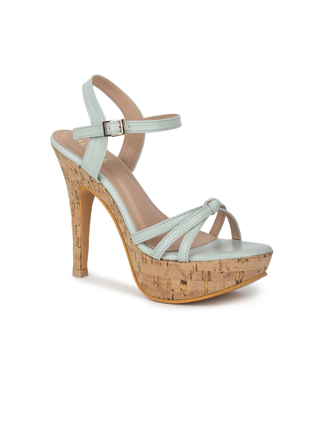 

VALIOSAA Green Platform Sandals with Buckles 5 Inch Heels