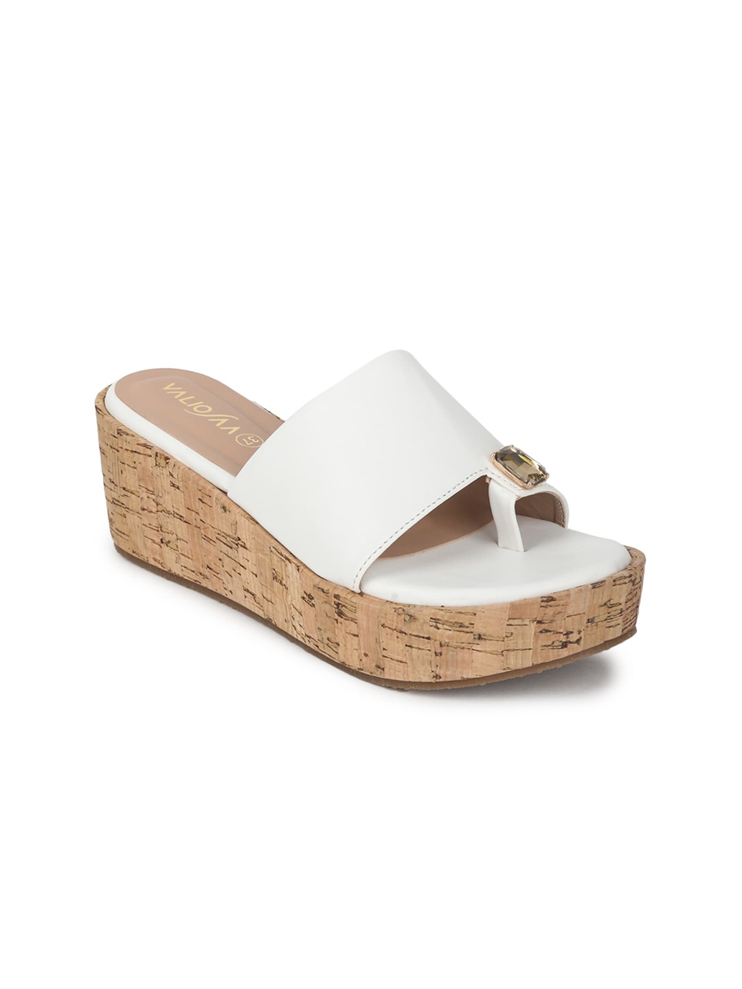 

VALIOSAA White Embellished Flatform Sandals 2 Inch Heels