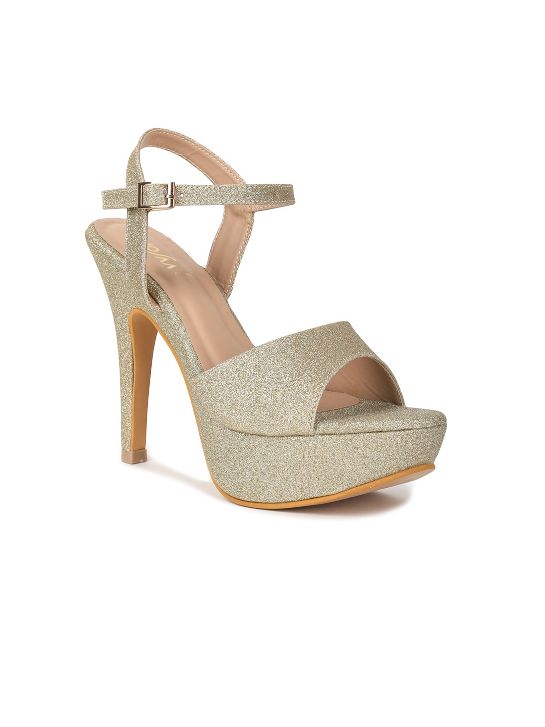 

VALIOSAA Gold-Toned Party Platform Sandals with Buckles