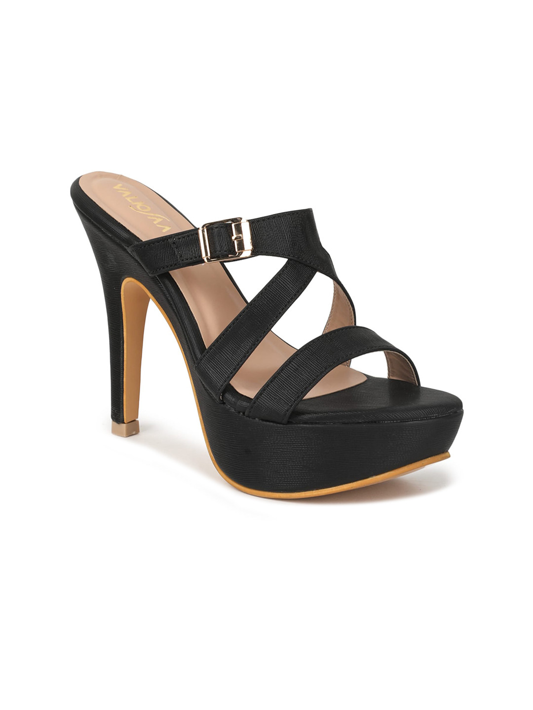 

VALIOSAA Black Party Platform Sandals with Buckles