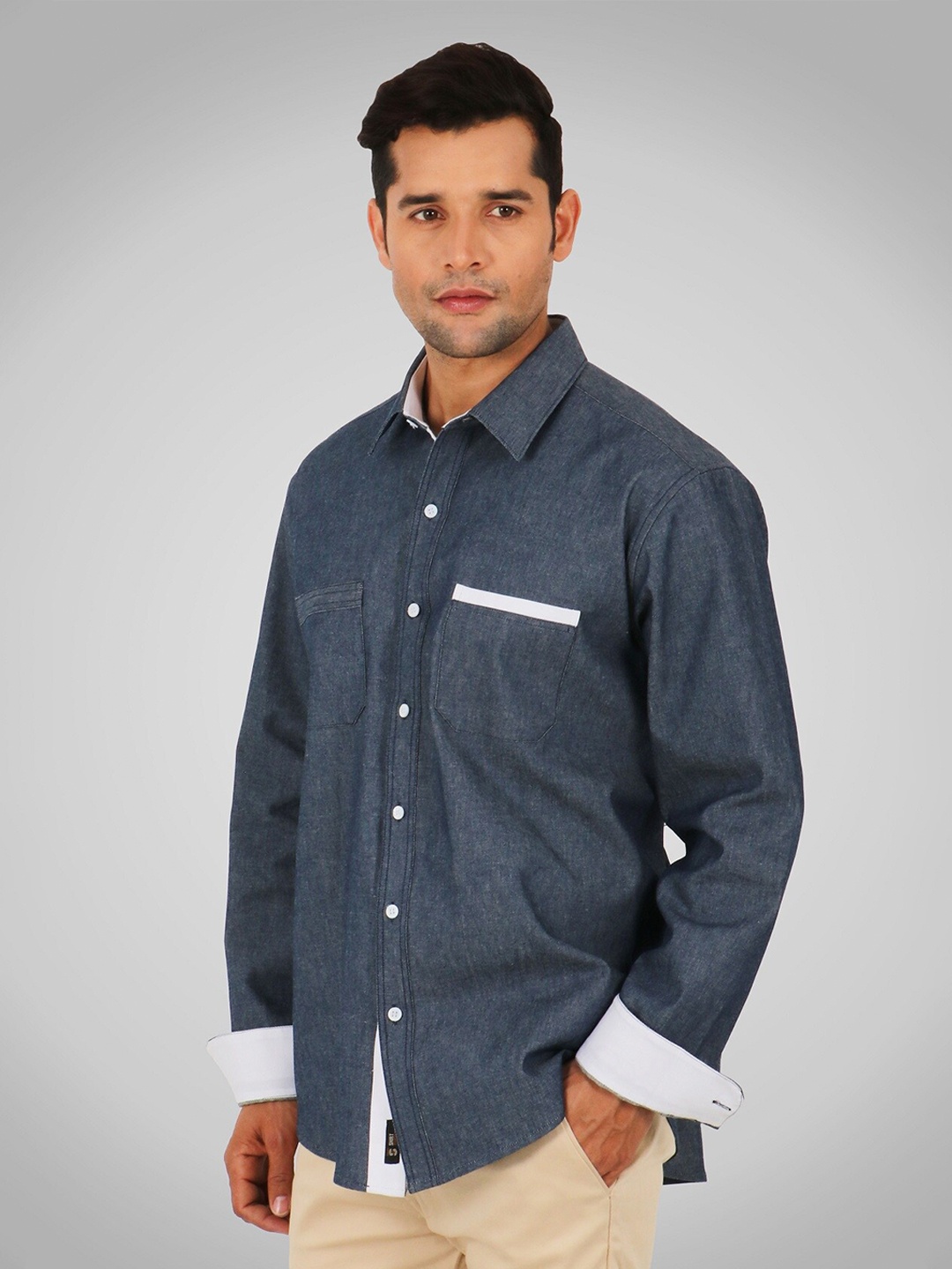 

SHIRT THEORY Men Blue Comfort Casual Shirt