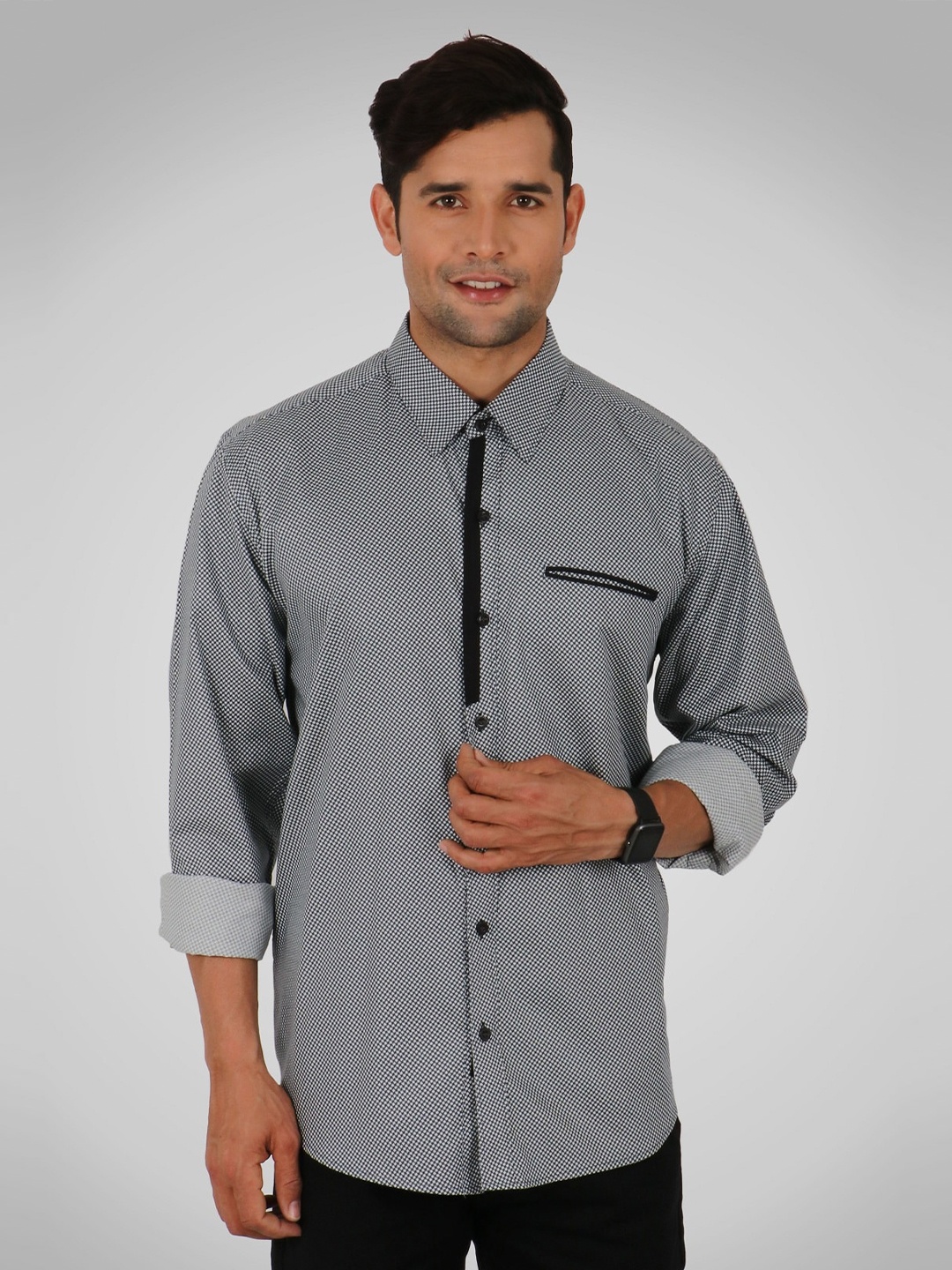 

SHIRT THEORY Men Grey Comfort Printed Casual Shirt