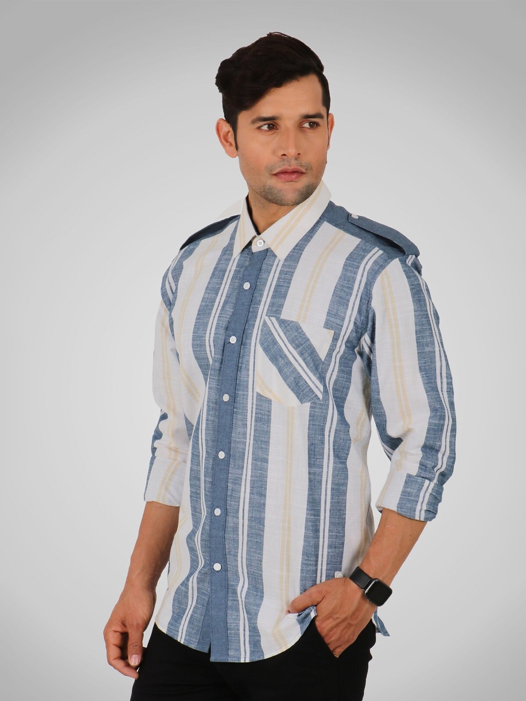 

SHIRT THEORY Men Blue Comfort Multi Stripes Striped Casual Shirt