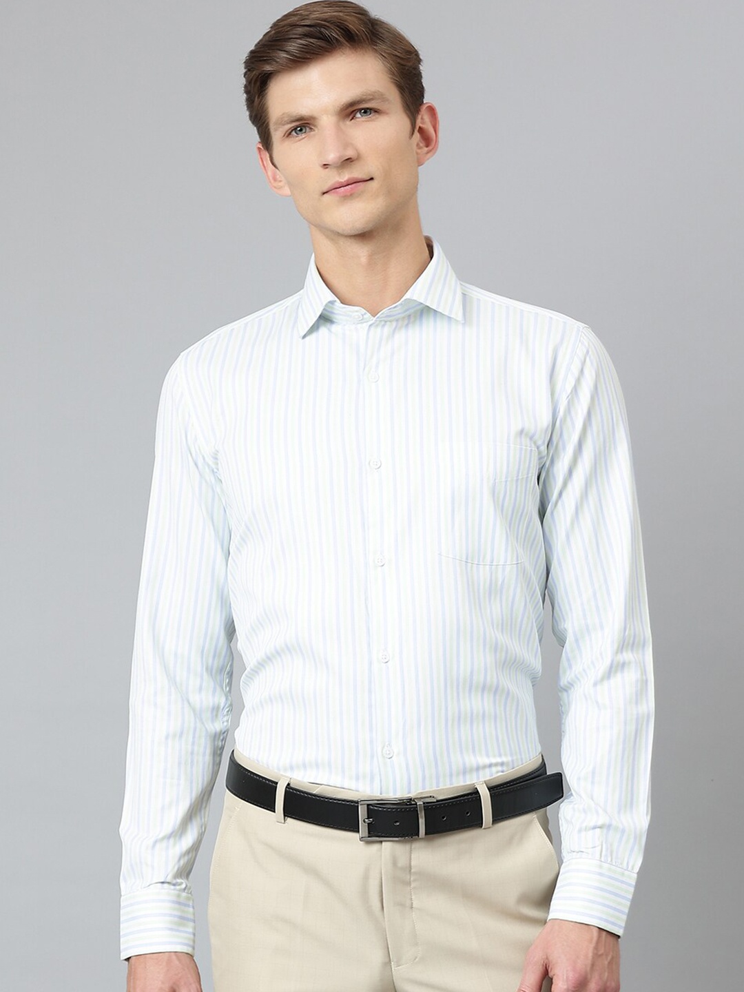 

Richlook Men Green Striped Formal Shirt