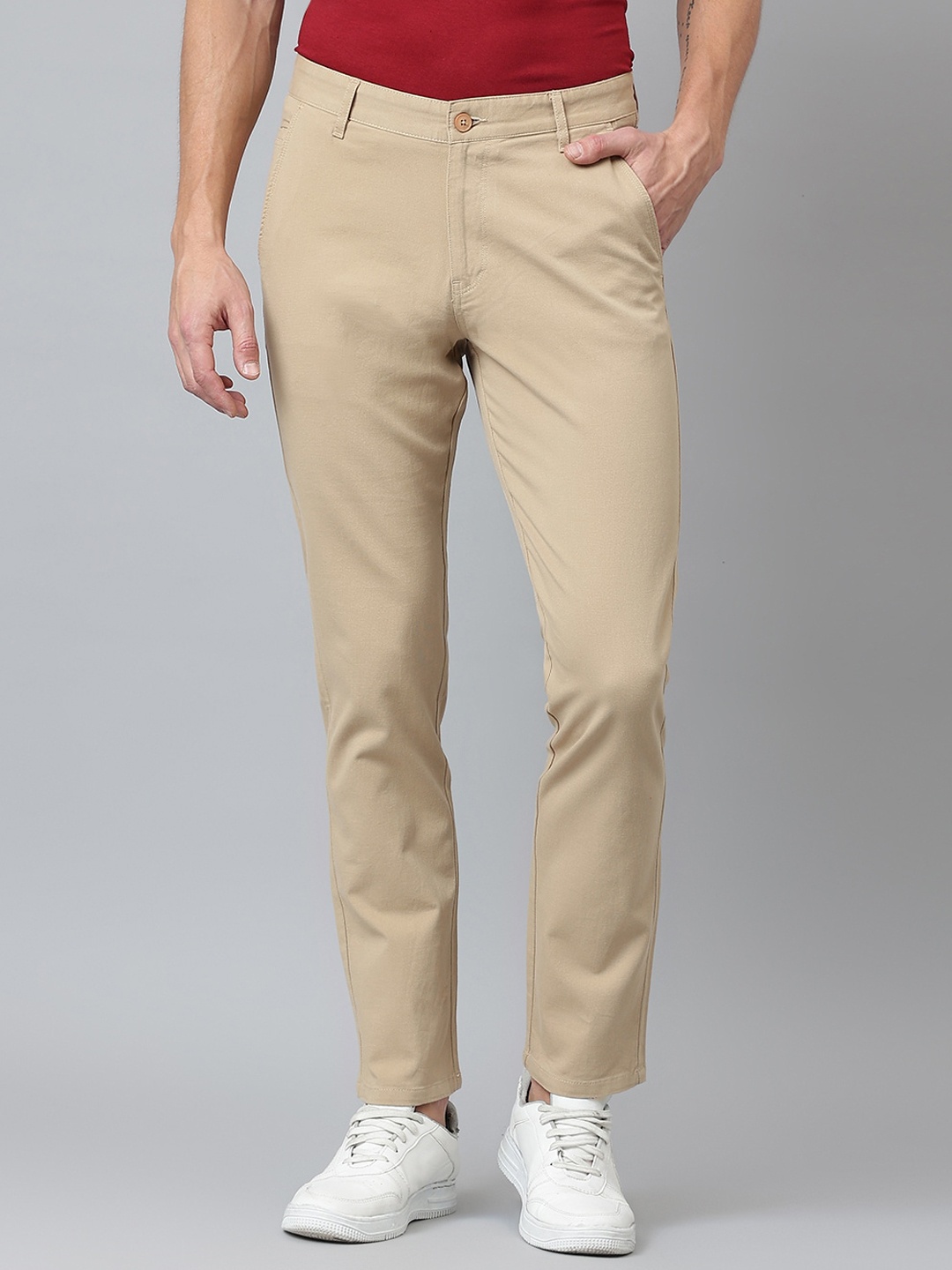 

Richlook Men Beige Smart Slim Fit Solid Casual Trousers