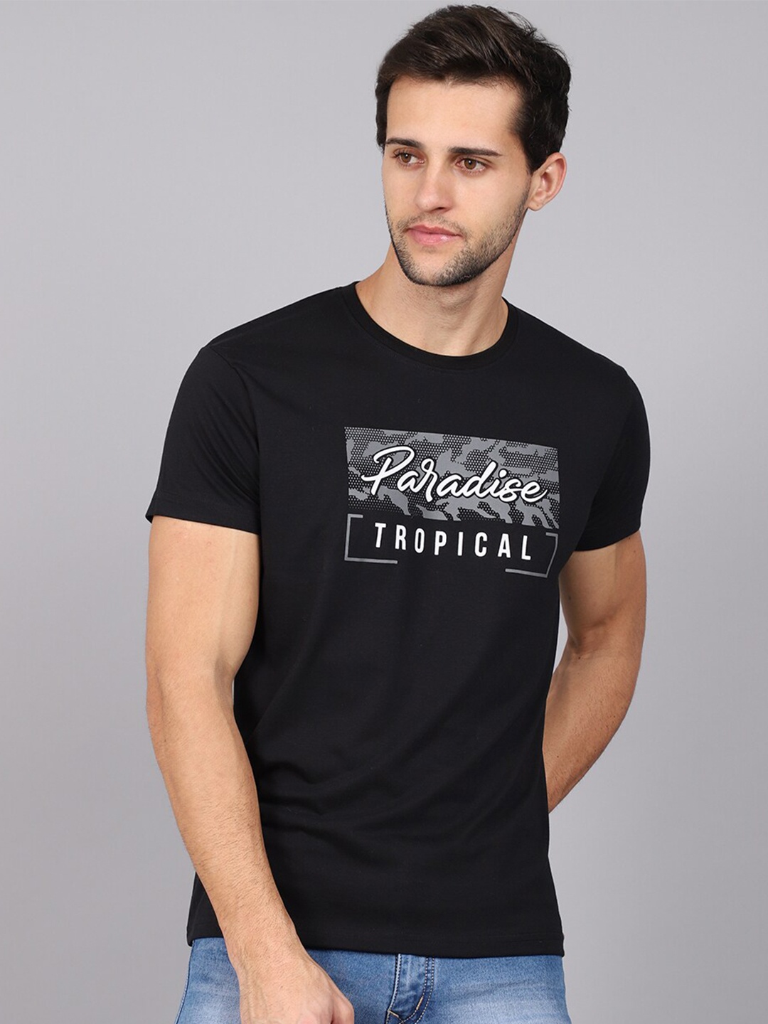 

Rodamo Men Black Typography Printed Slim Fit T-shirt