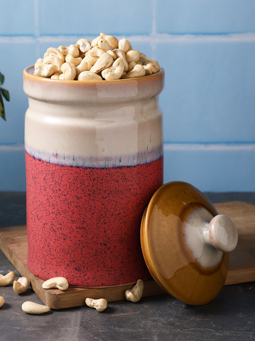 

MIAH Decor Red & Beige Printed Food Storage Jar