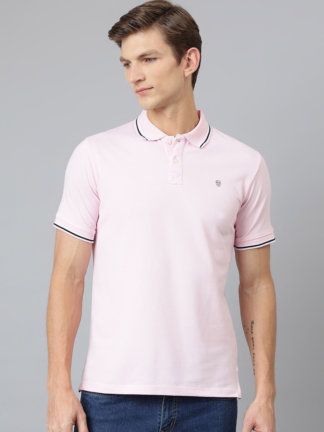

Richlook Men Pink & Black Polo Collar T-shirt