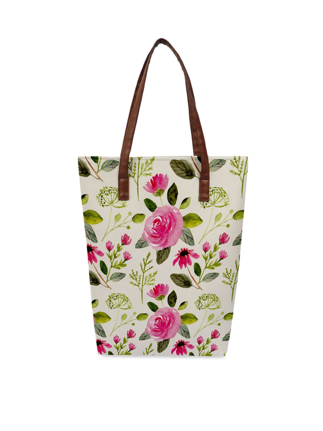 

Crazy Corner White Floral Printed Oversized Shopper Tote Bag with Cut Work
