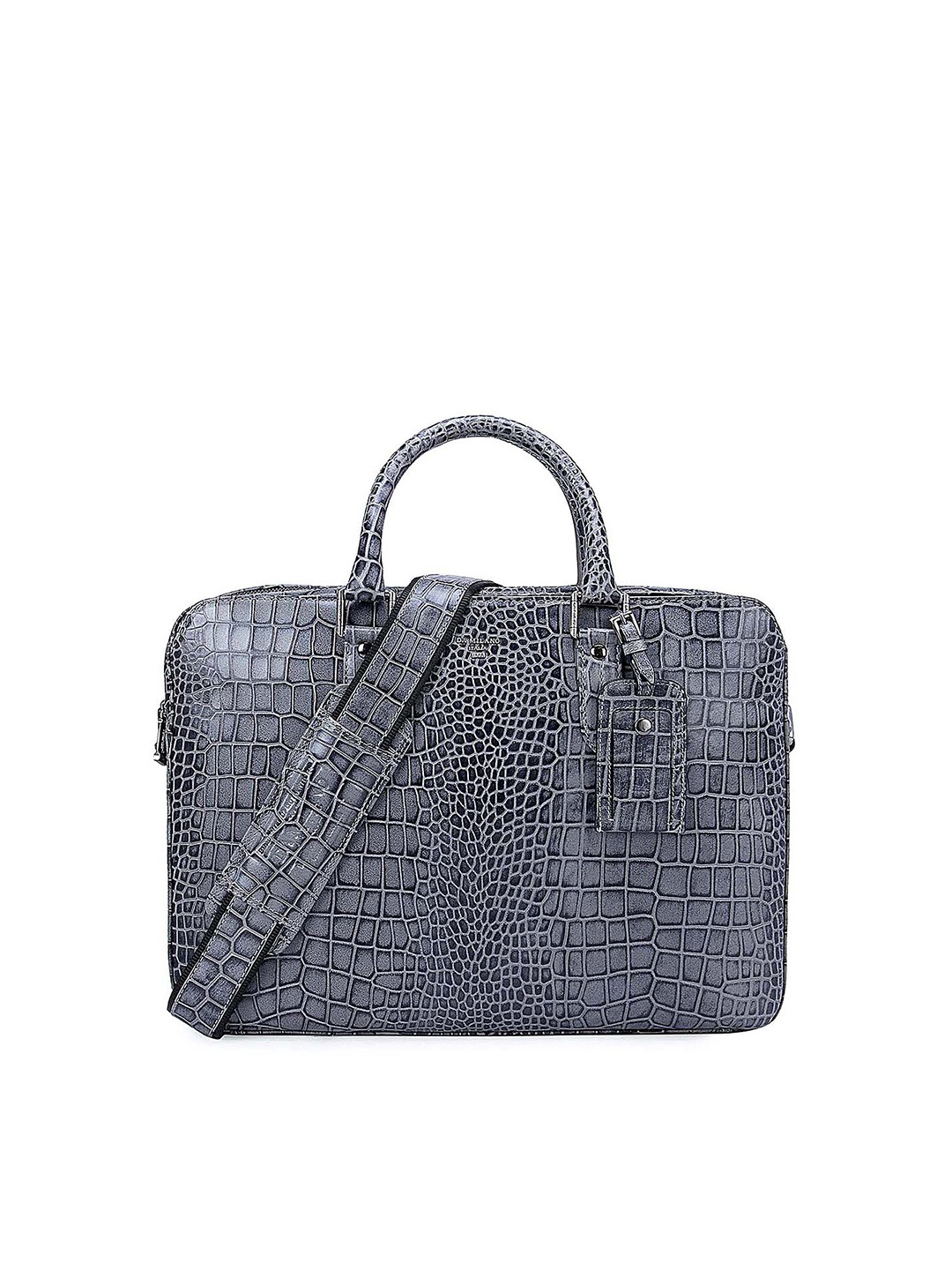 

Da Milano Men Grey Textured Leather 15" Laptop Bag