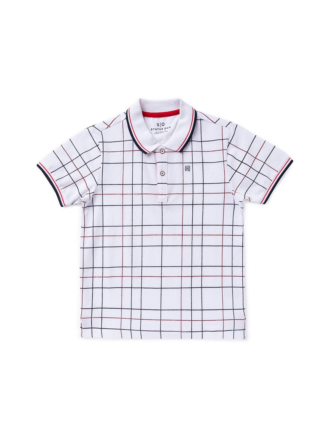 

Status Quo Boys White Checked Polo Collar T-shirt