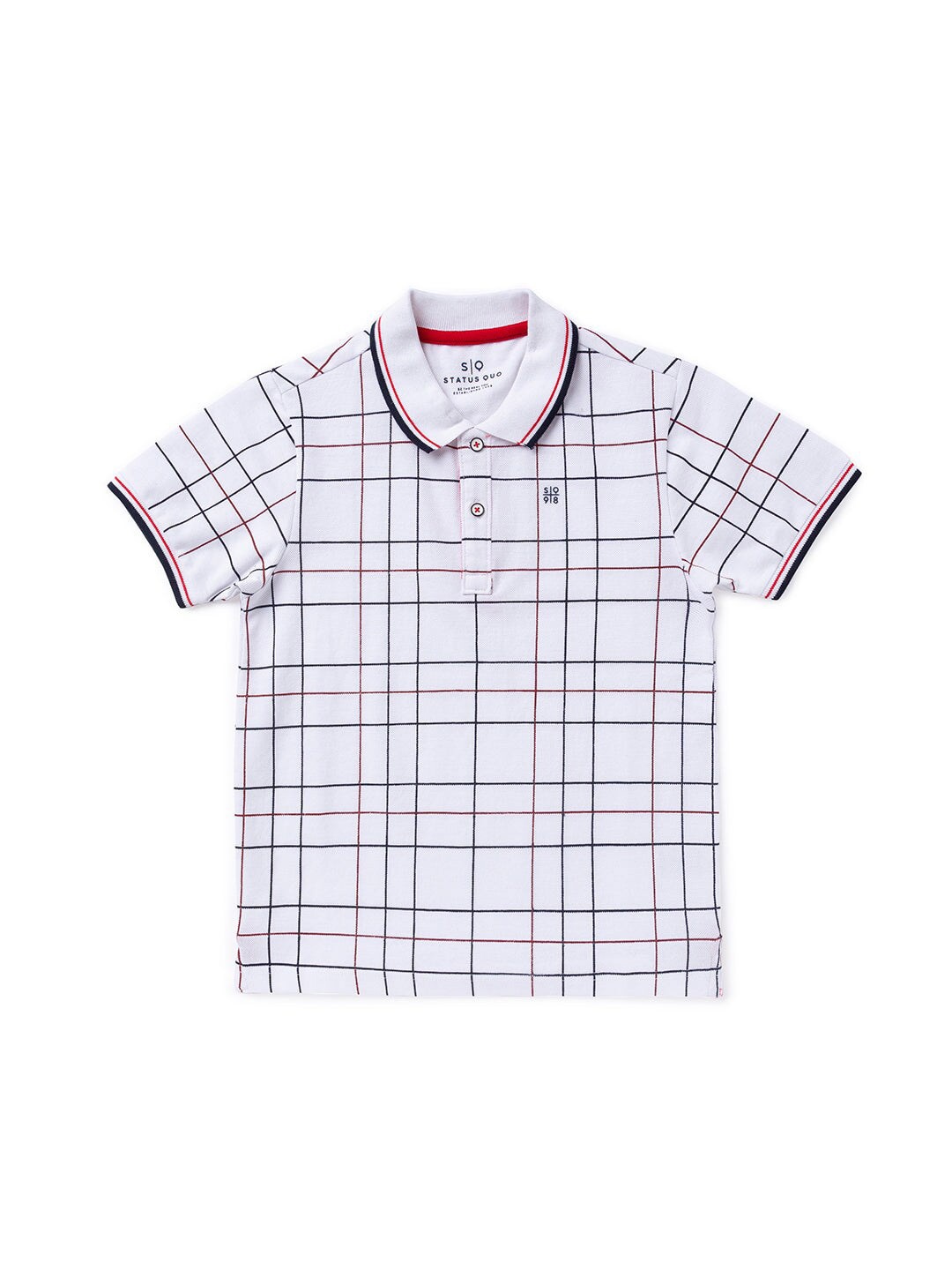 

Status Quo Boys White Checked Polo Collar T-shirt