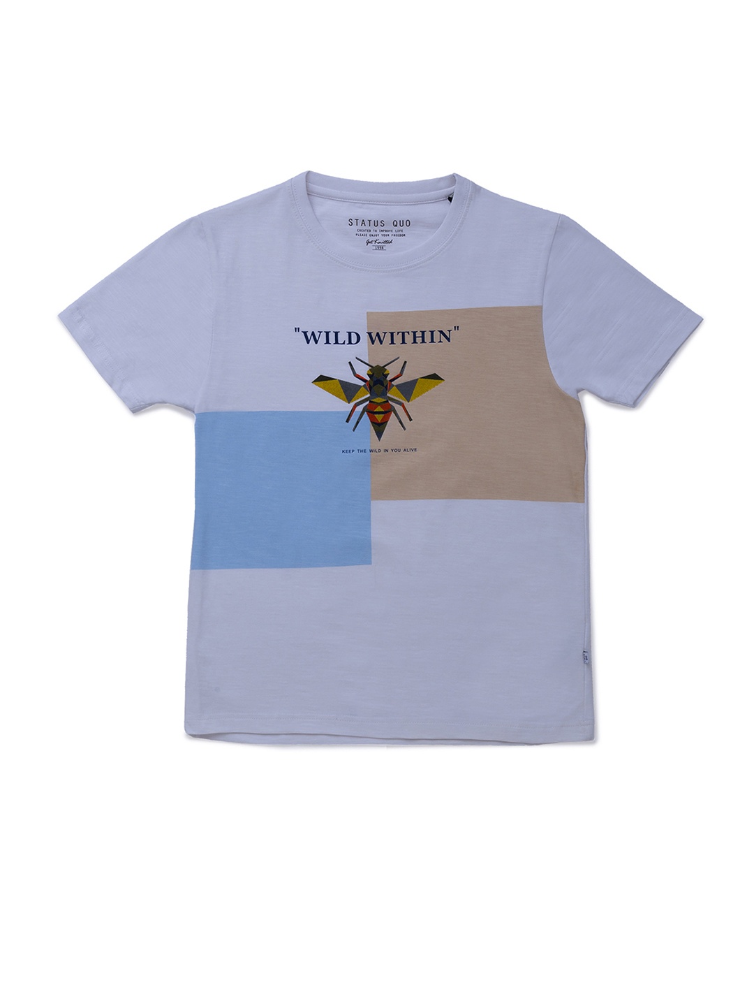 

Status Quo Boys White Printed Round Neck T-shirt, Blue