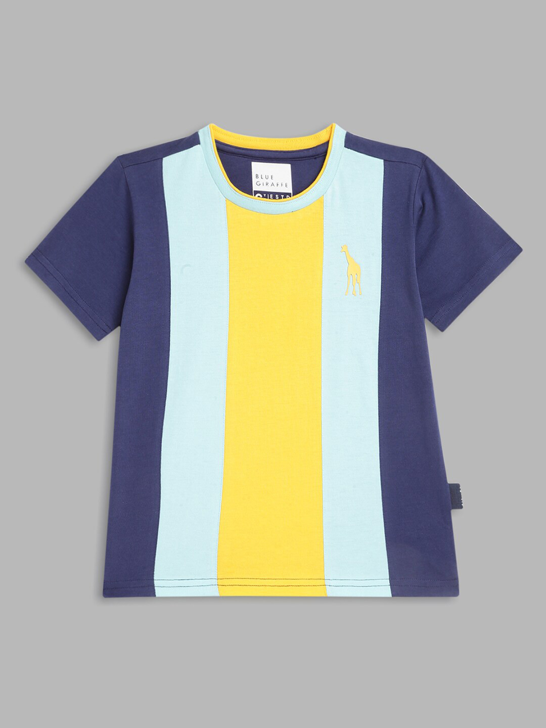 

Blue Giraffe Boys Blue & Yellow Colourblocked Pure Cotton T-shirt