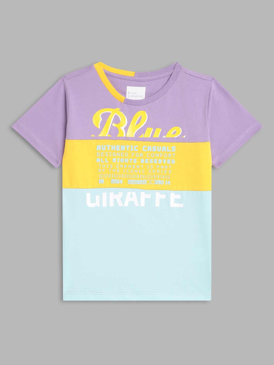 

Blue Giraffe Boys Violet & Yellow Colourblocked T-shirt