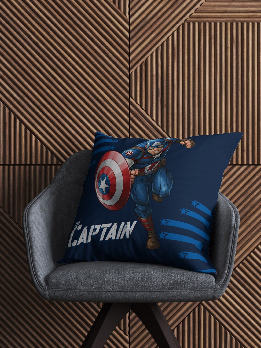 

Marvel Blue & Red Captain America Print Velvety Reversible Cushion Cover