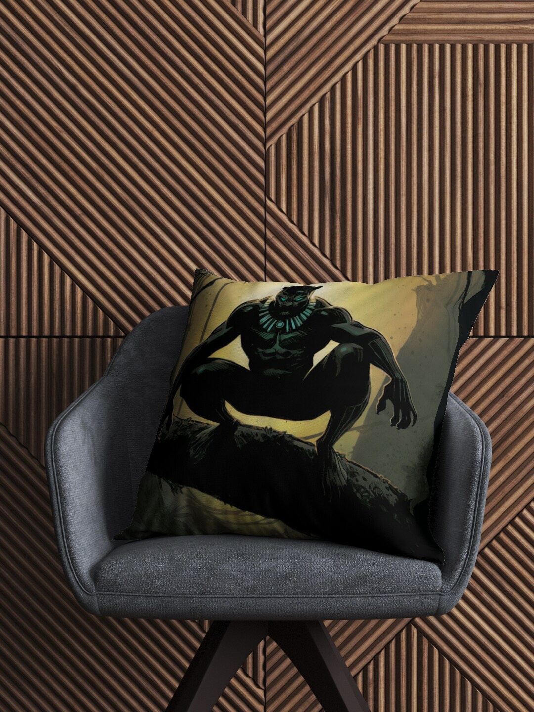 

Marvel Black & Yellow Black Panther Print Velvet Square Cushion Cover