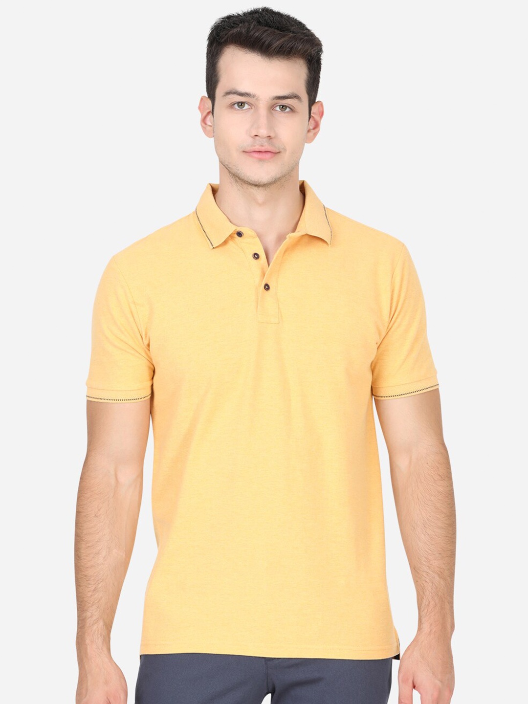 

JADE BLUE Men Yellow Polo Collar Slim Fit T-shirt