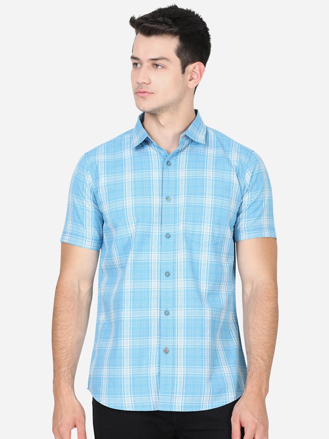 

JADE BLUE Men Blue Slim Fit Checked Cotton Casual Shirt
