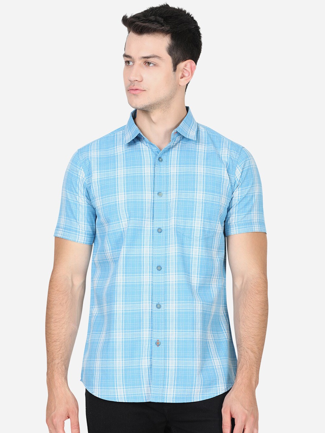 

JADE BLUE Men Blue Slim Fit Checked Cotton Casual Shirt