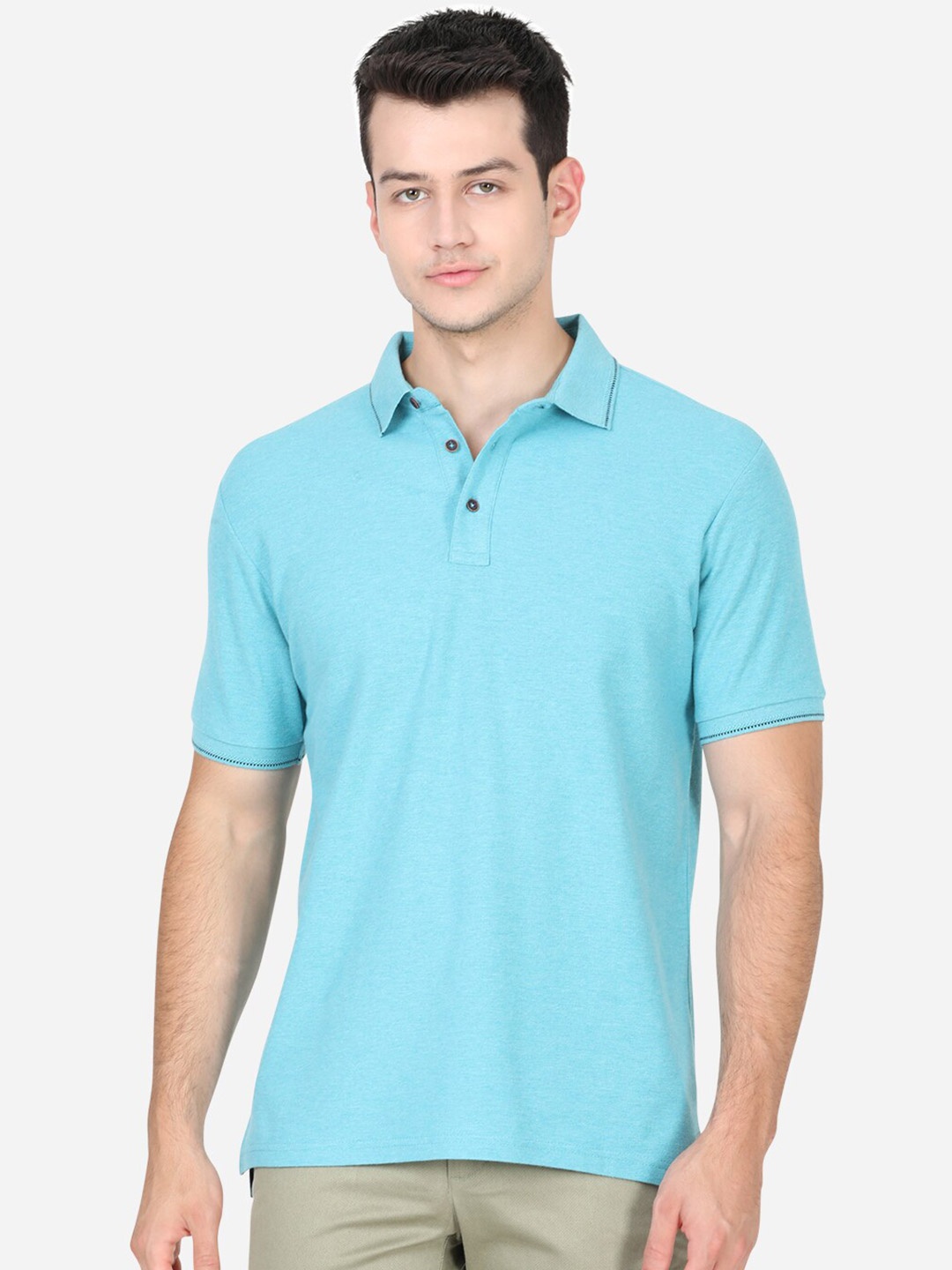 

JADE BLUE Men Blue Polo Collar Slim Fit T-shirt