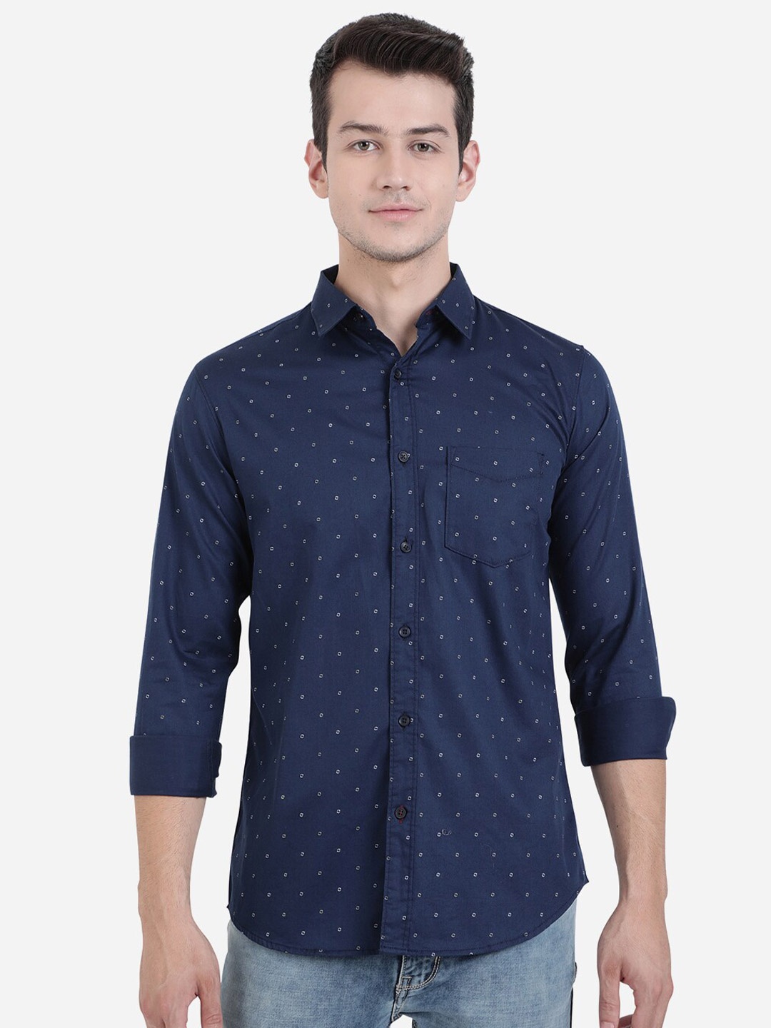 

JADE BLUE Men Blue Slim Fit Printed Cotton Casual Shirt