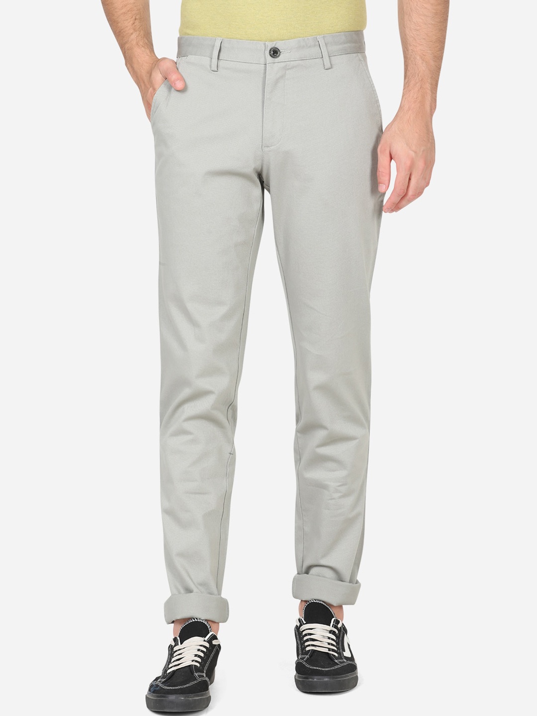 

JADE BLUE Men Grey Slim Fit Wrinkle Free Cotton Trousers