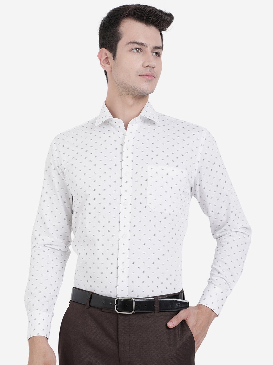 

JADE BLUE Men White Printed Cotton Formal Shirt