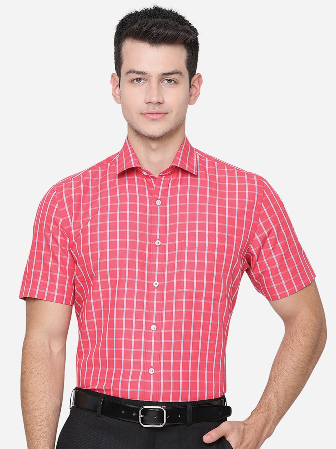 

JADE BLUE Men Pink Checked Cotton Formal Shirt