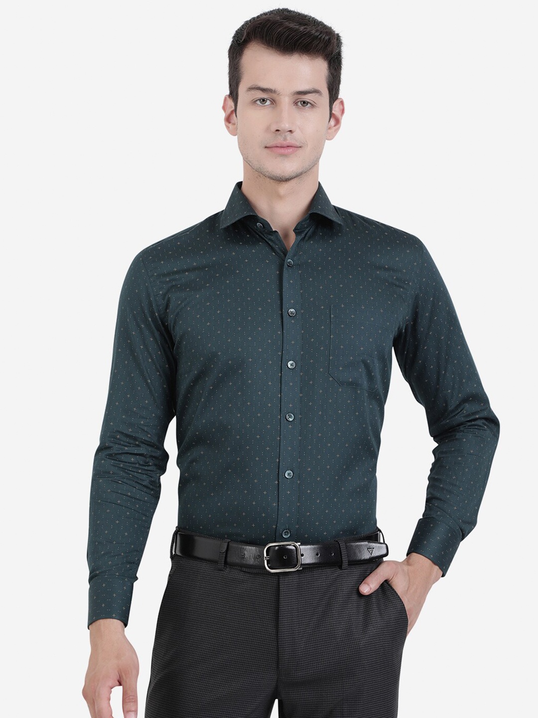 

JADE BLUE Men Green Printed Cotton Formal Shirt