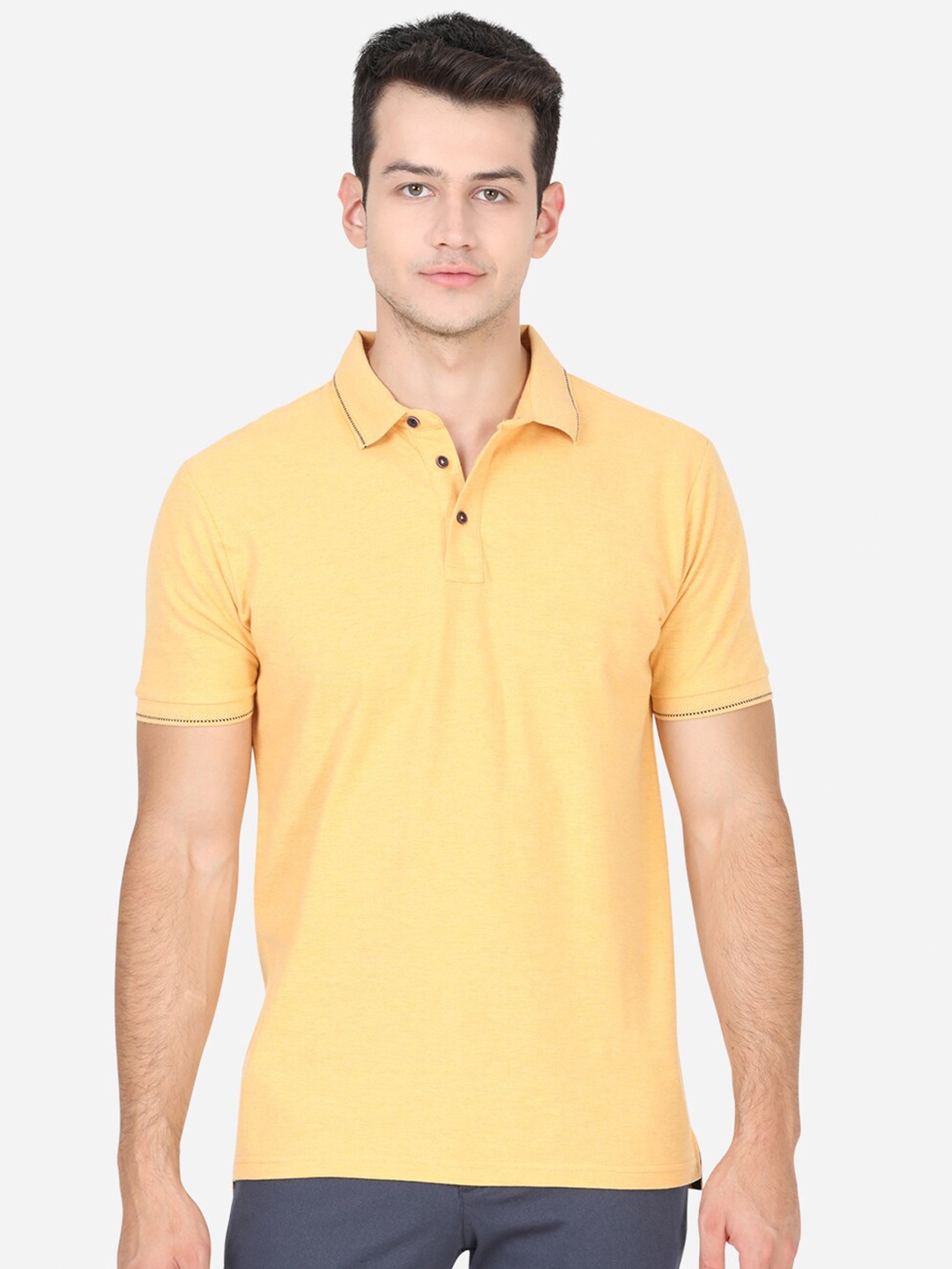 

JADE BLUE Men Yellow Polo Collar Slim Fit T-shirt