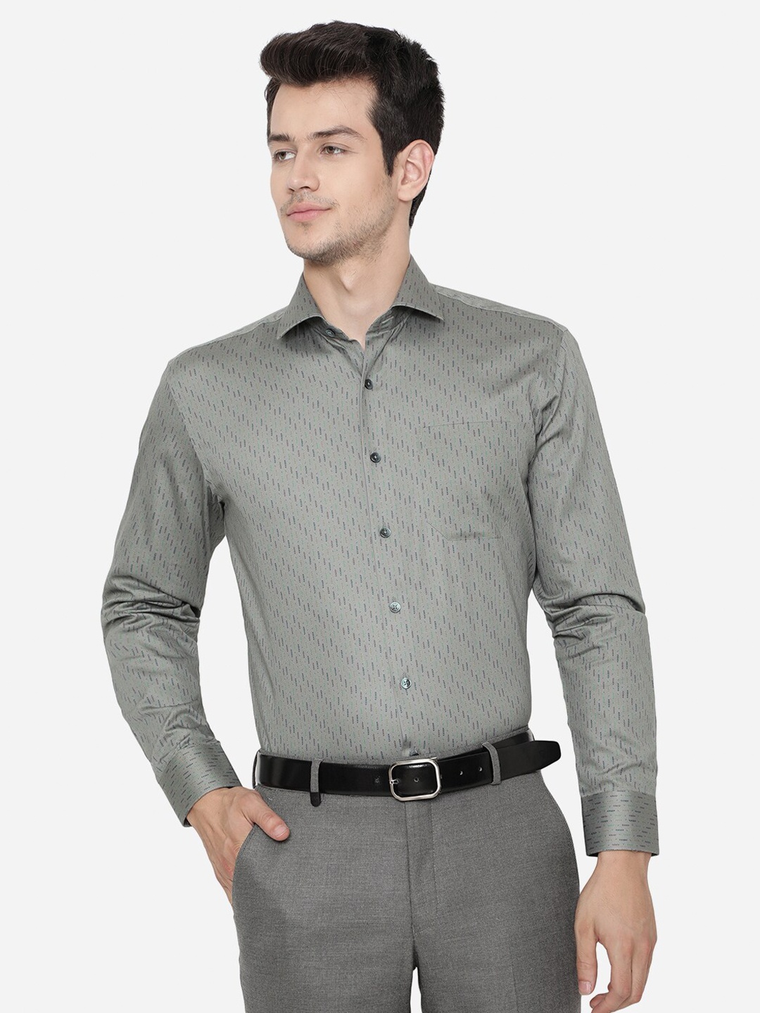 

JADE BLUE Men Green Printed Cotton Formal Shirt