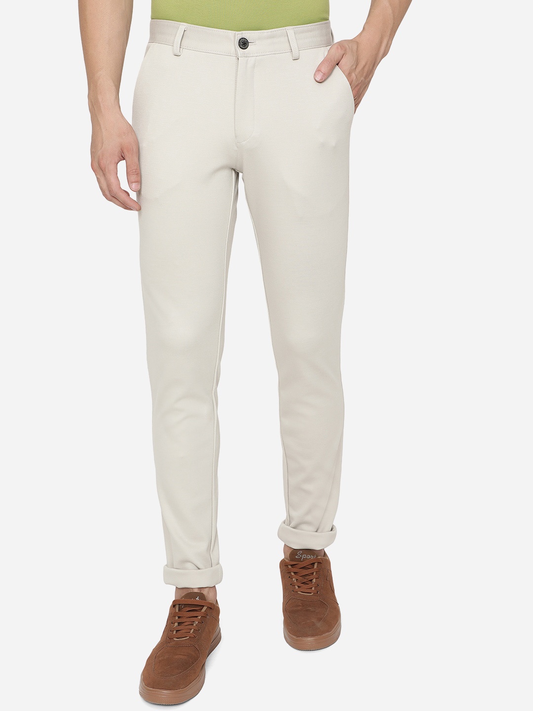 

JADE BLUE Men Grey Slim Fit Wrinkle Free Casual Trousers