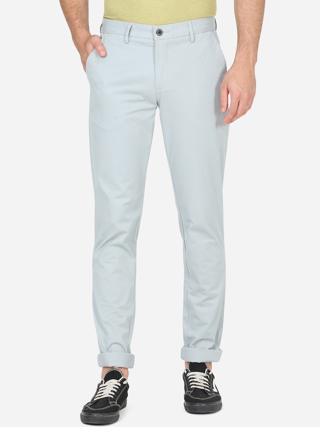 

JADE BLUE Men Grey Slim Fit Wrinkle Free Casual Trousers