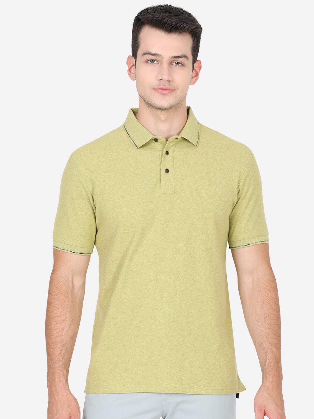 

JADE BLUE Men Solid Green Polo Collar Slim Fit T-shirt