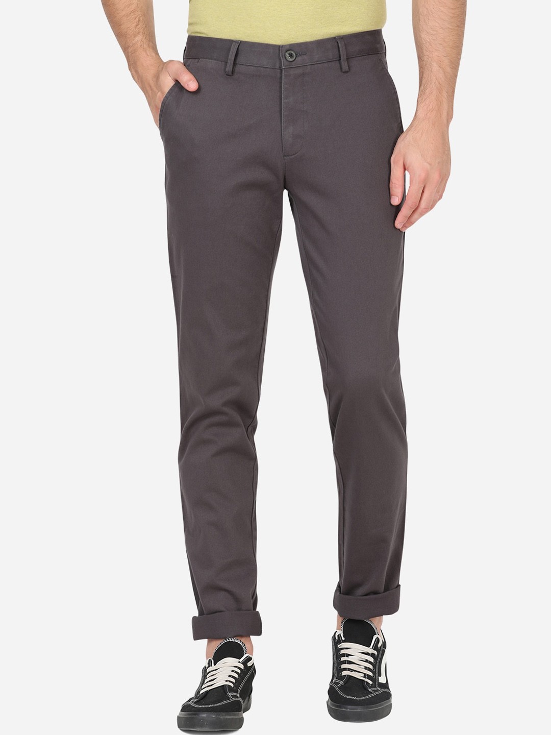 

JADE BLUE Men Grey Slim Fit Wrinkle Free Casual Trousers