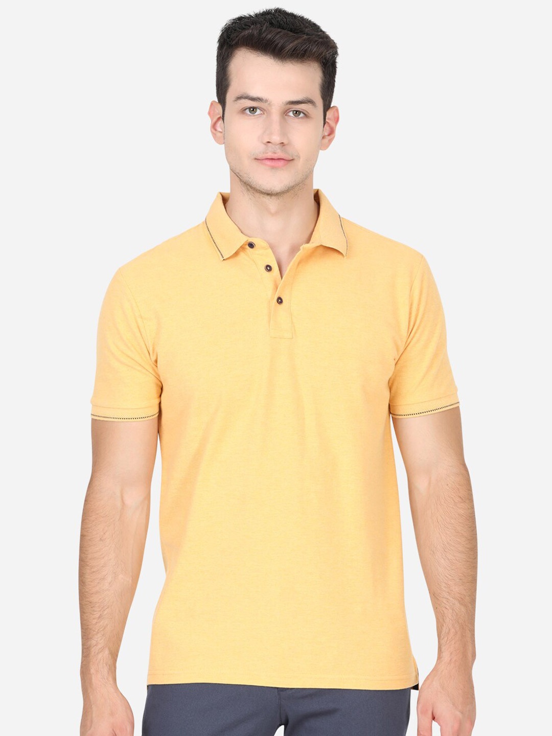 

JADE BLUE Men Yellow Polo Collar Slim Fit T-shirt