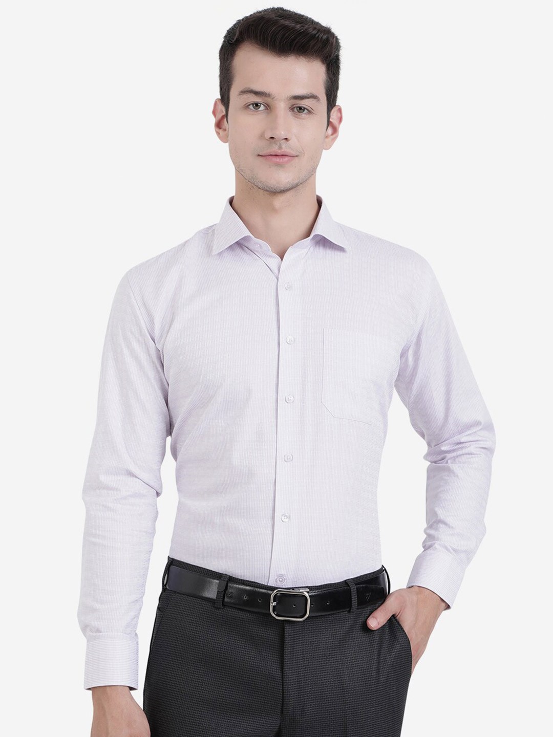 

JADE BLUE Men Purple Micro Checks Checked Formal Shirt