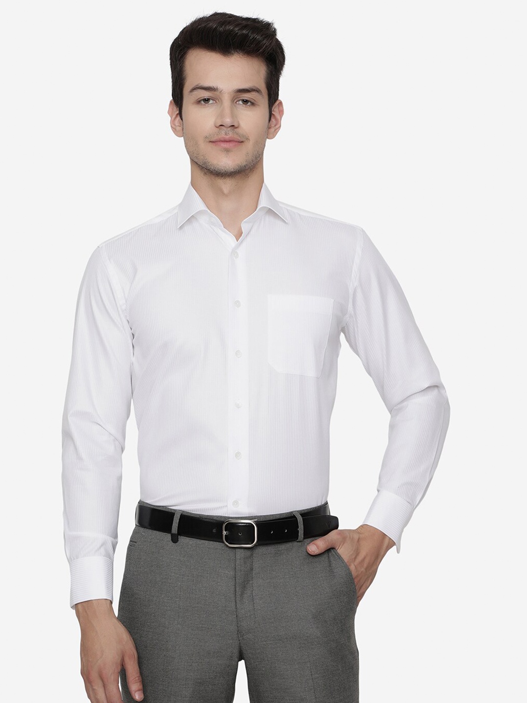 

JADE BLUE Men White Striped Formal Shirt