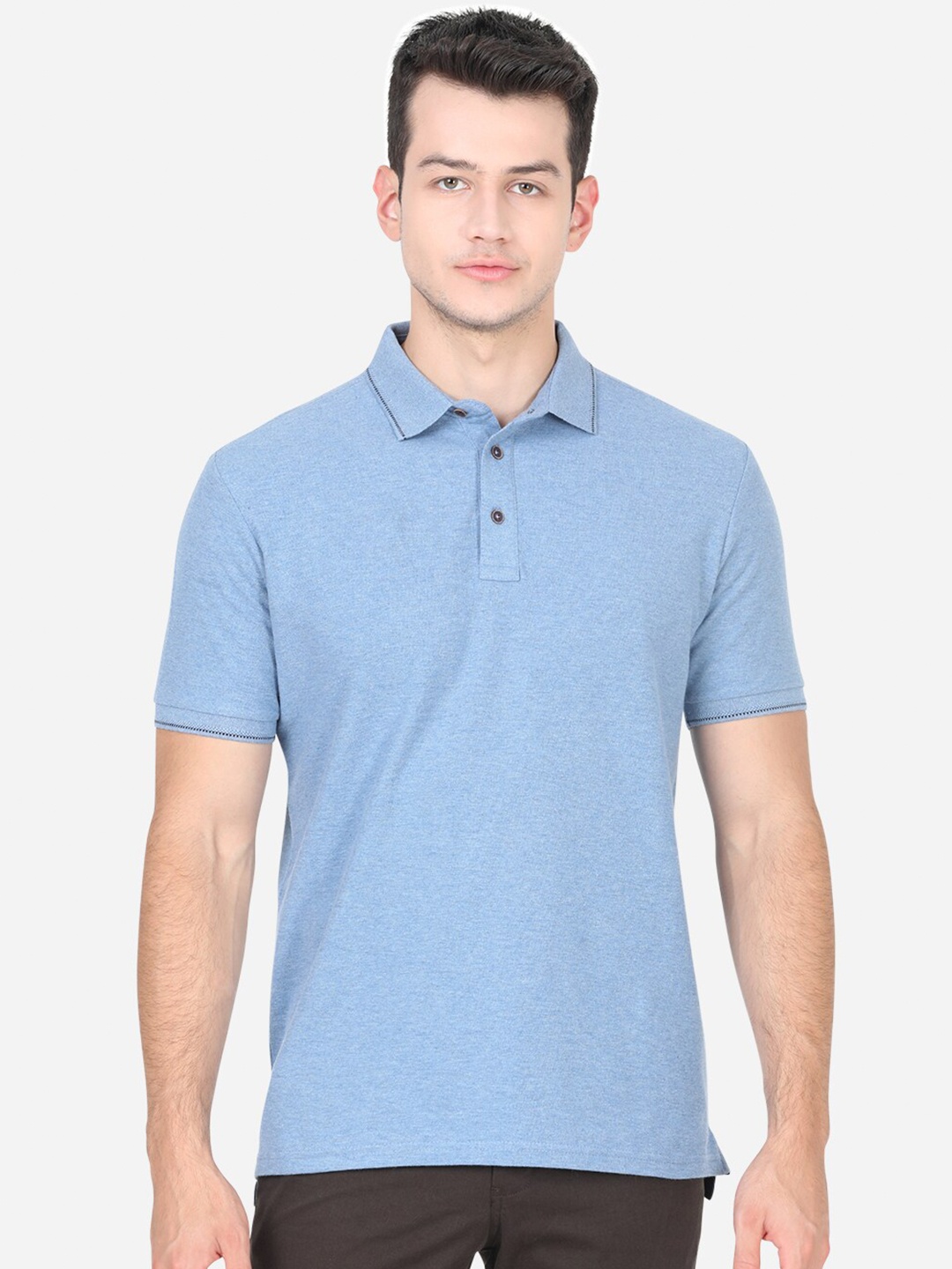 

JADE BLUE Men Blue Polo Collar Slim Fit T-shirt