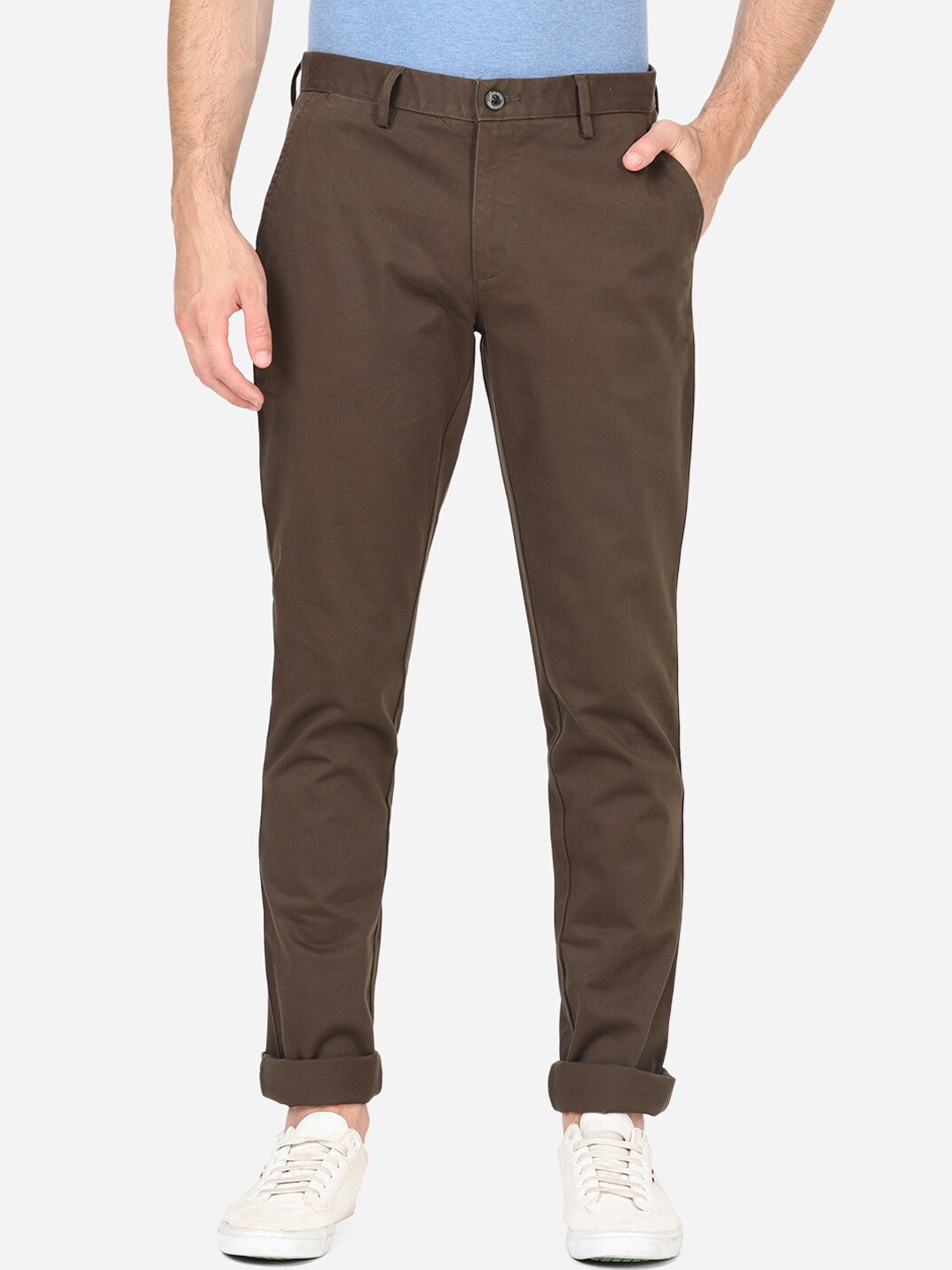 

JADE BLUE Men Brown Slim Fit Wrinkle Free Casual Trousers