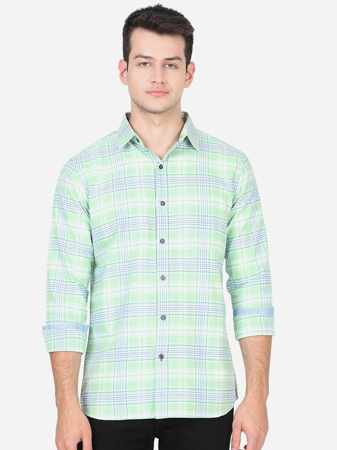 

JADE BLUE Men Green Slim Fit Tartan Checks Casual Shirt