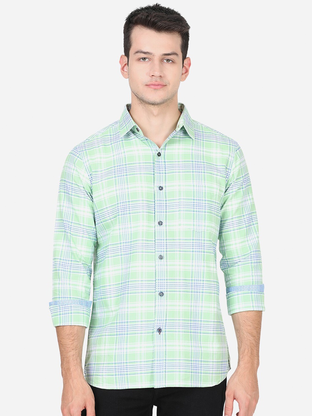 

JADE BLUE Men Green Slim Fit Tartan Checks Casual Shirt