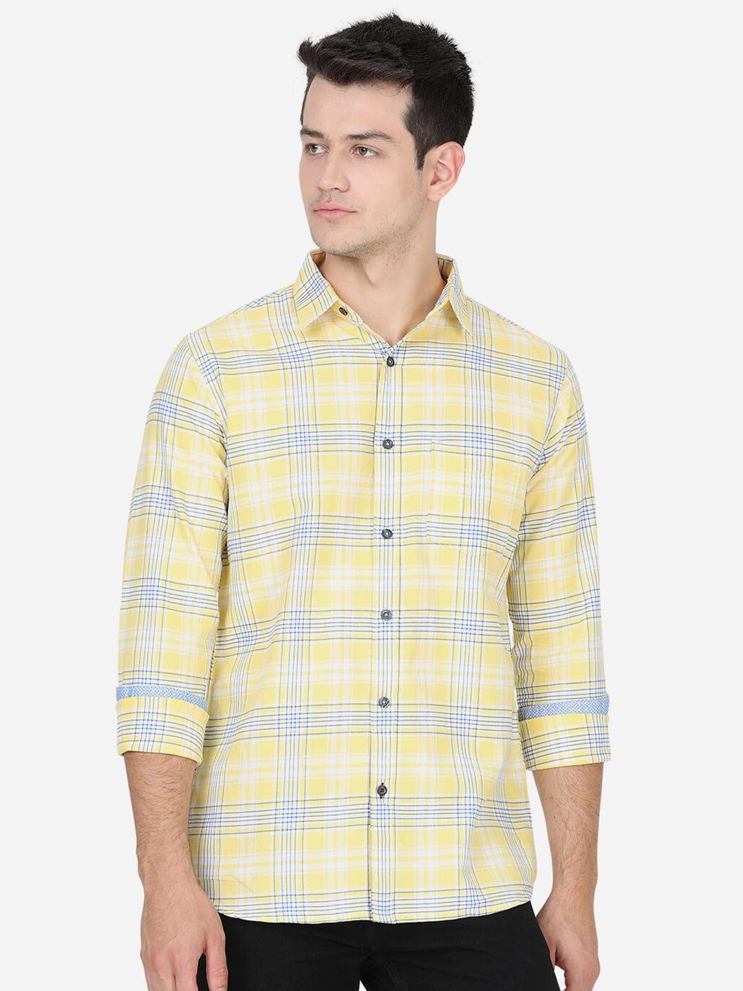 

JADE BLUE Men Yellow Tartan Checks Slim Fit Casual Shirt