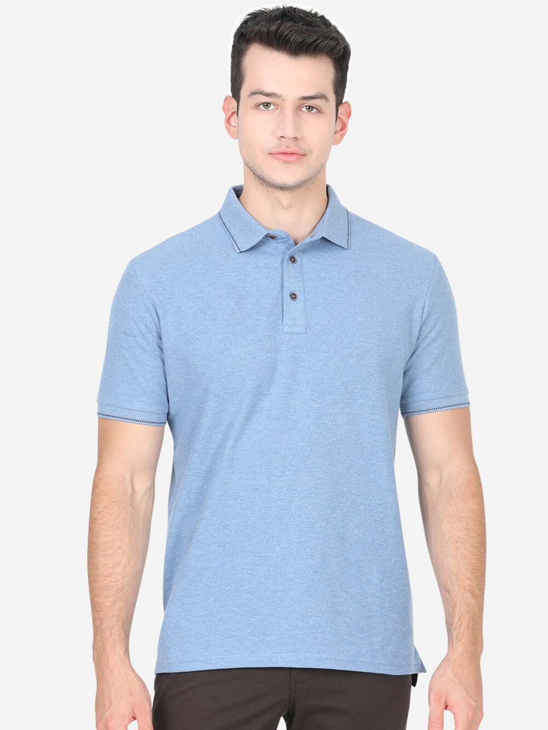 

JADE BLUE Men Blue Polo Collar Slim Fit T-shirt