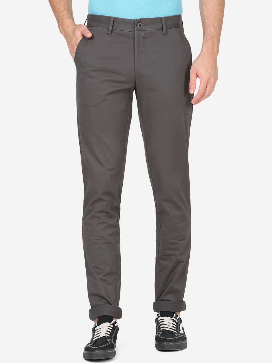 

JADE BLUE Men Grey Slim Fit Wrinkle Free Casual Trousers