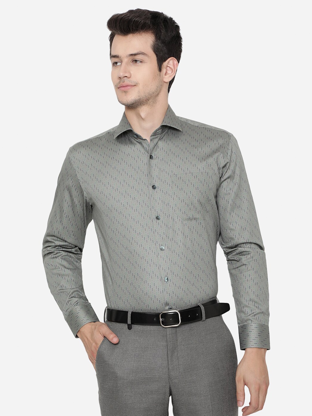 

JADE BLUE Men Green Printed Cotton Formal Shirt