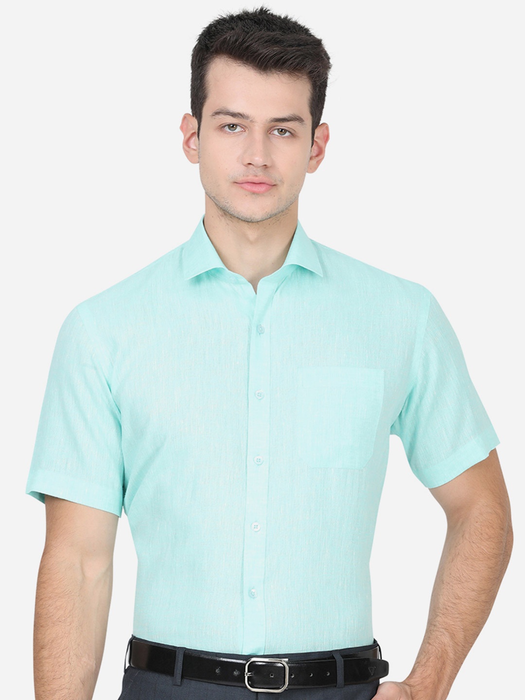 

JADE BLUE Men Blue Cotton Solid Slim Fit Formal Shirt